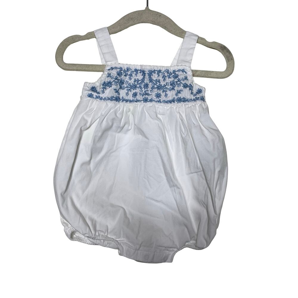 Ralph Lauren White cotton blue embroidered romper sz 6M